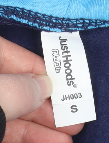 Just Hoods Men’s Blue Pullover Hoodie Small Fleece Cotton Blend