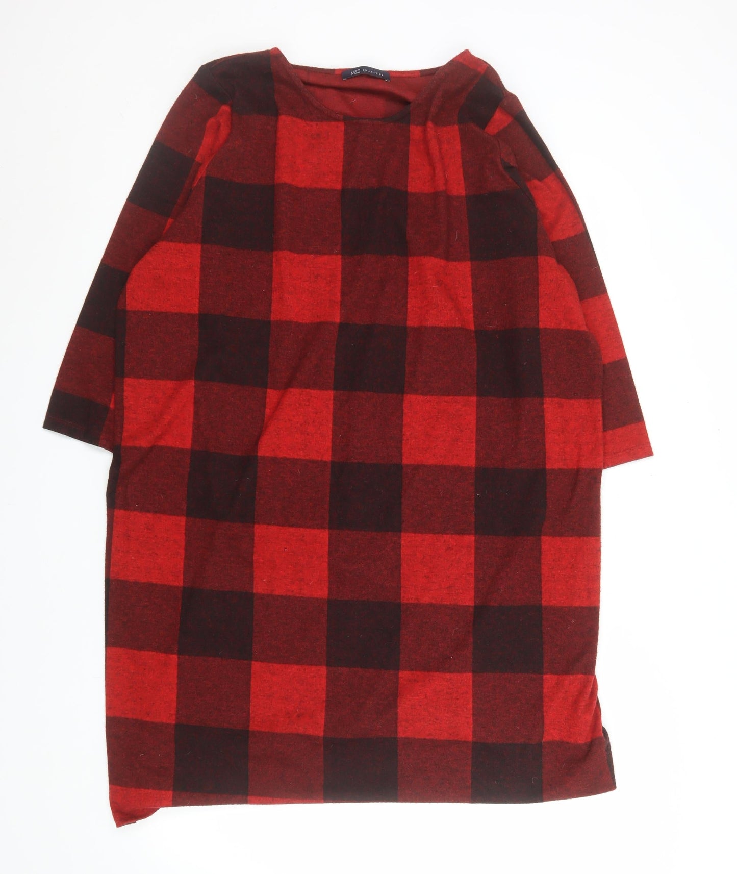 Marks and Spencer Women Red Check Shift Dress Size 22 Knee Length