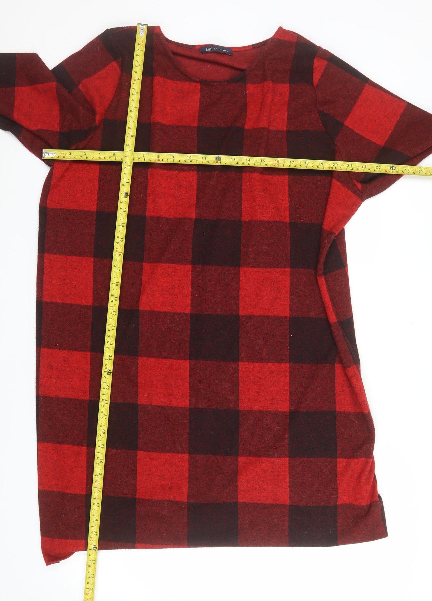 Marks and Spencer Women Red Check Shift Dress Size 22 Knee Length