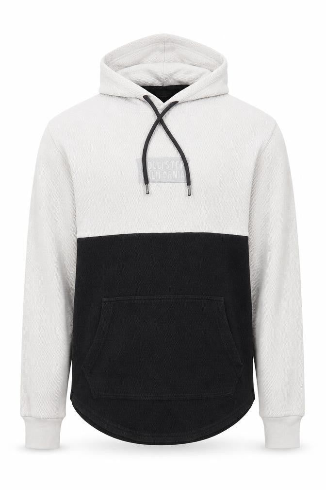 Hollister Men's Beige Black Pullover Hoodie M Classic Logo Knit