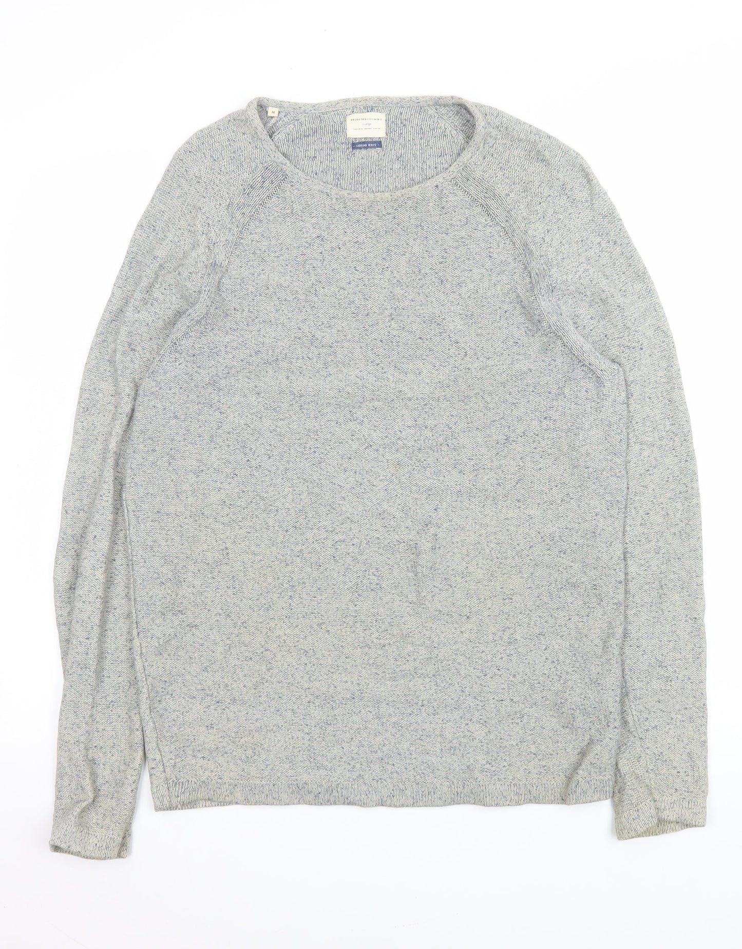 SELECTED HOMME Men's Grey Cotton Knit Crew Neck Jumper M
