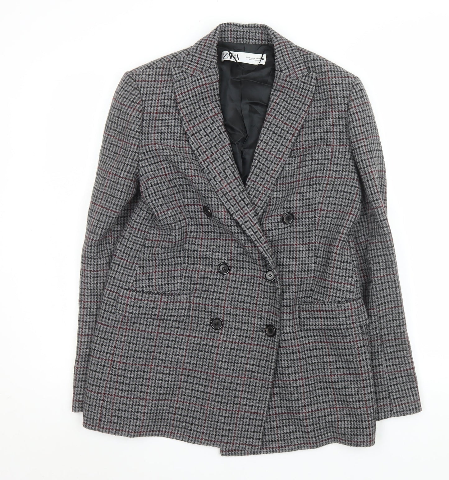 Zara Women Grey Houndstooth Double-Breasted Blazer Size 8