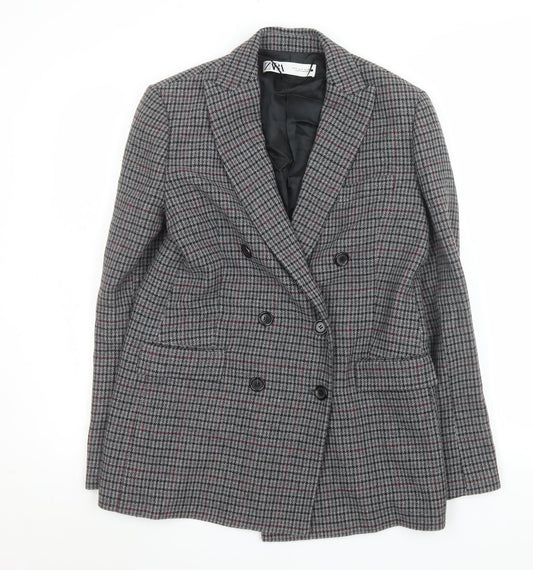 Zara Women Grey Houndstooth Double-Breasted Blazer Size 8
