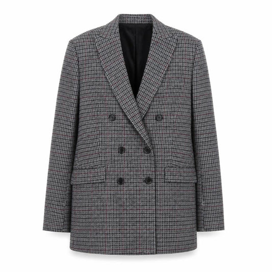 Zara Women Grey Houndstooth Double-Breasted Blazer Size 8