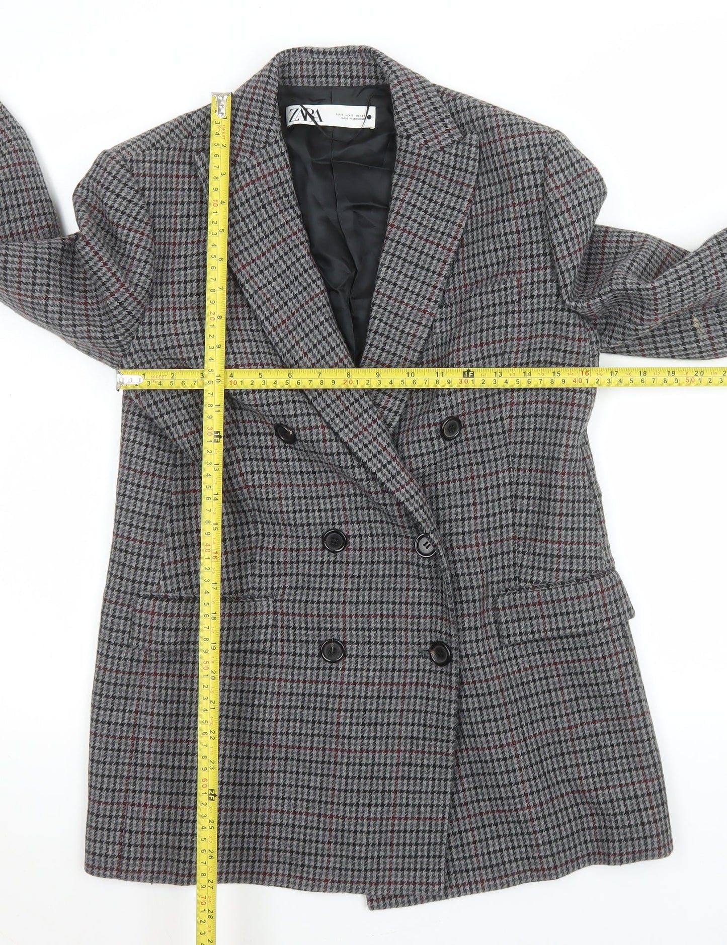 Zara Women Grey Houndstooth Double-Breasted Blazer Size 8