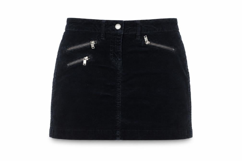 Next Women Black Corduroy Short Skirt Size 8 with Zip Details
