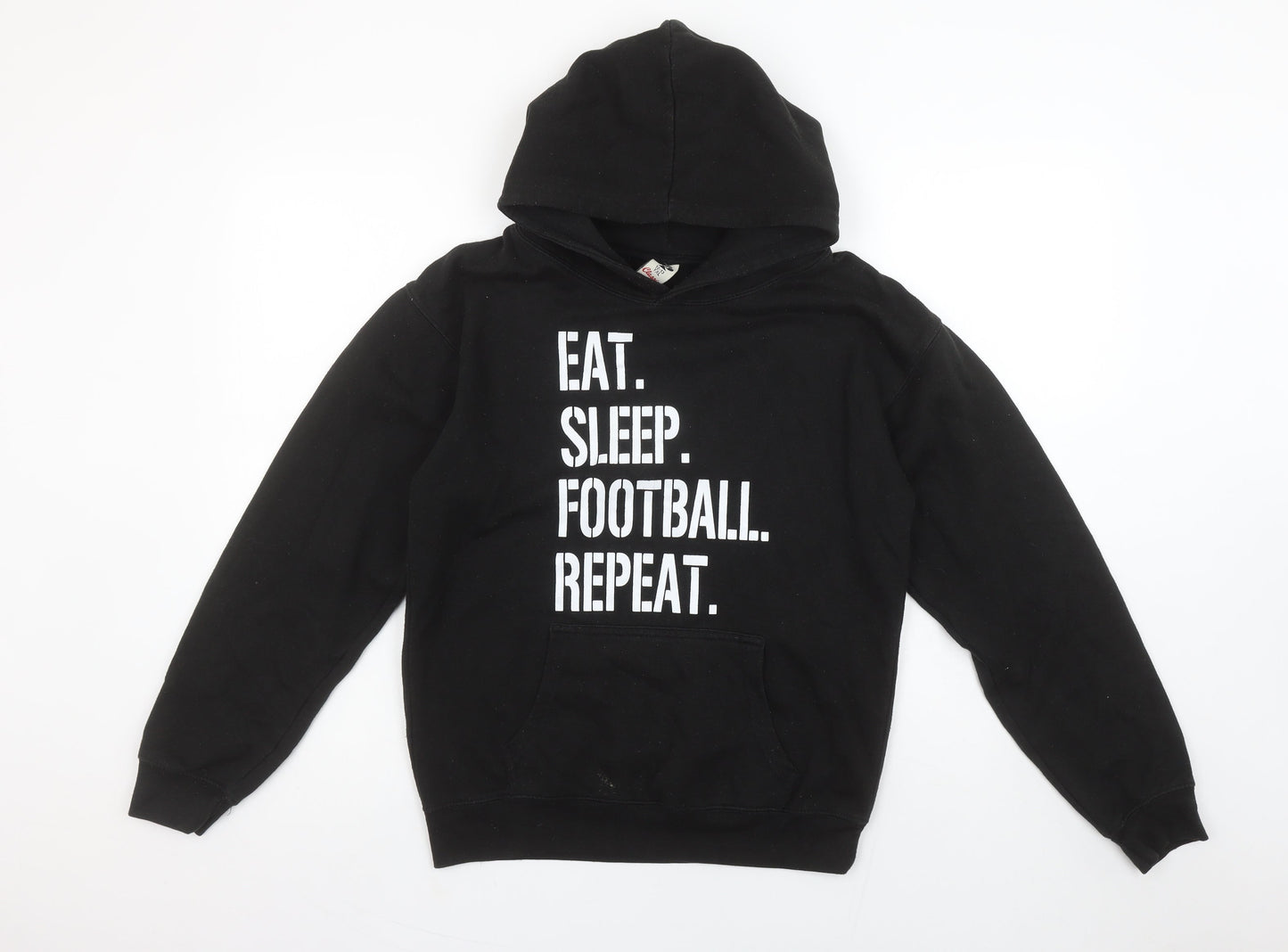 Club Classic Boys Black Pullover Hoodie 12-13 YXL Eat Sleep Football Repeat Print