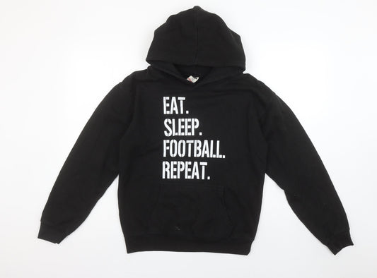 Club Classic Boys Black Pullover Hoodie 12-13 YXL Eat Sleep Football Repeat Print