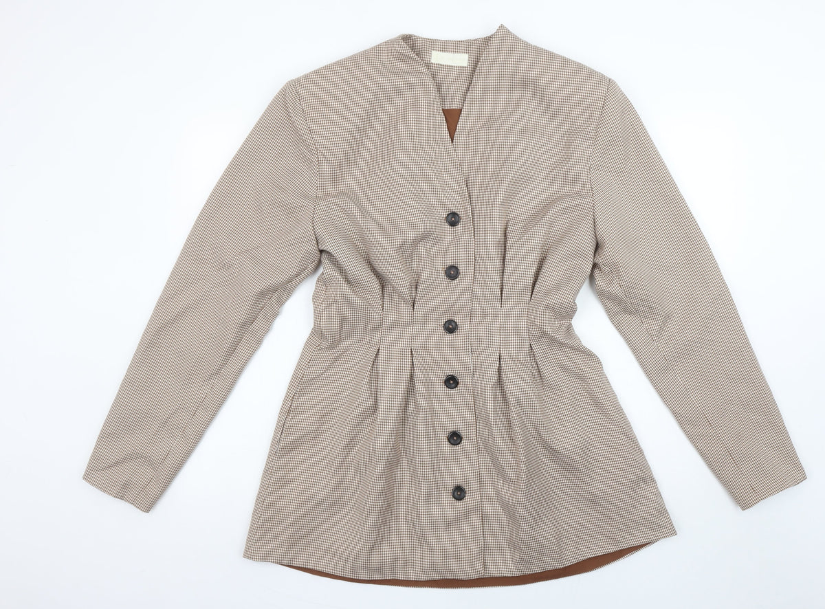 Vita Grace Women Beige Houndstooth Long Sleeve Suit Jacket L