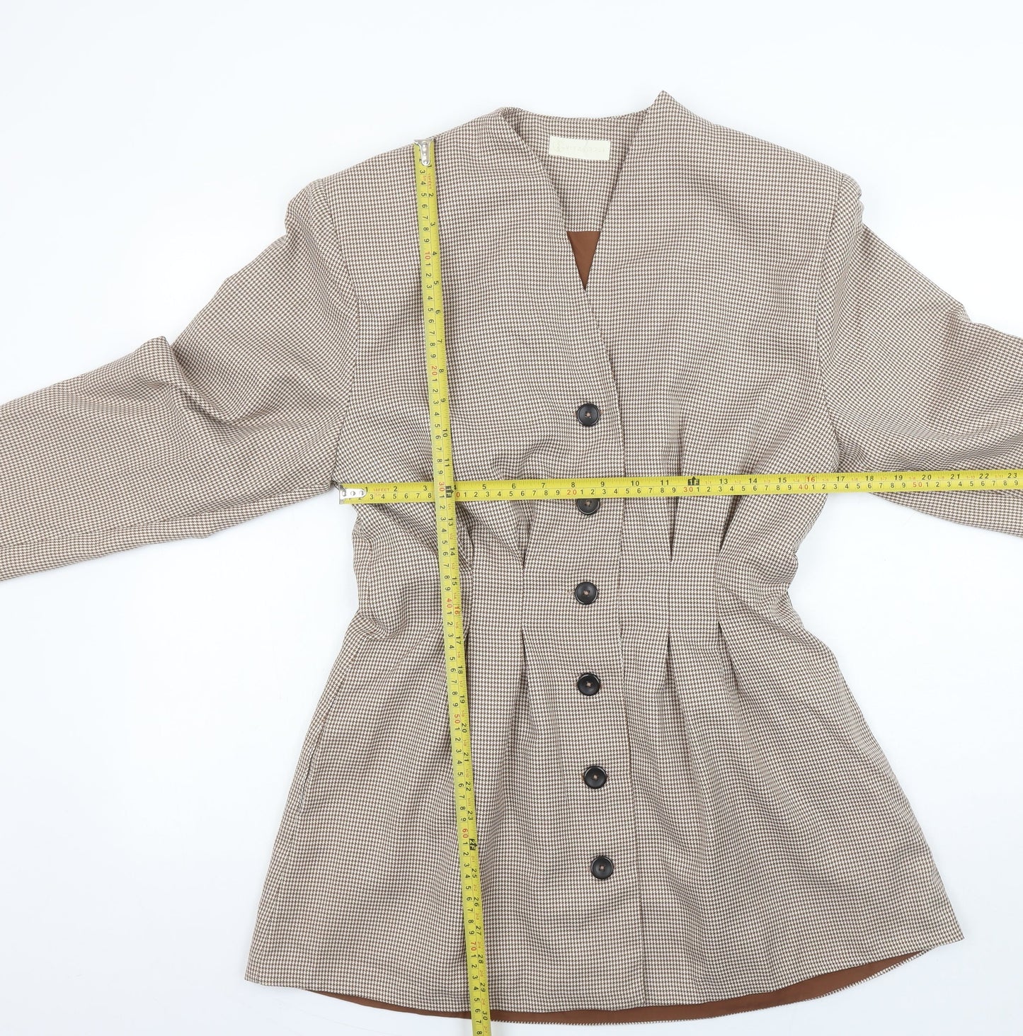 Vita Grace Women Beige Houndstooth Long Sleeve Suit Jacket L