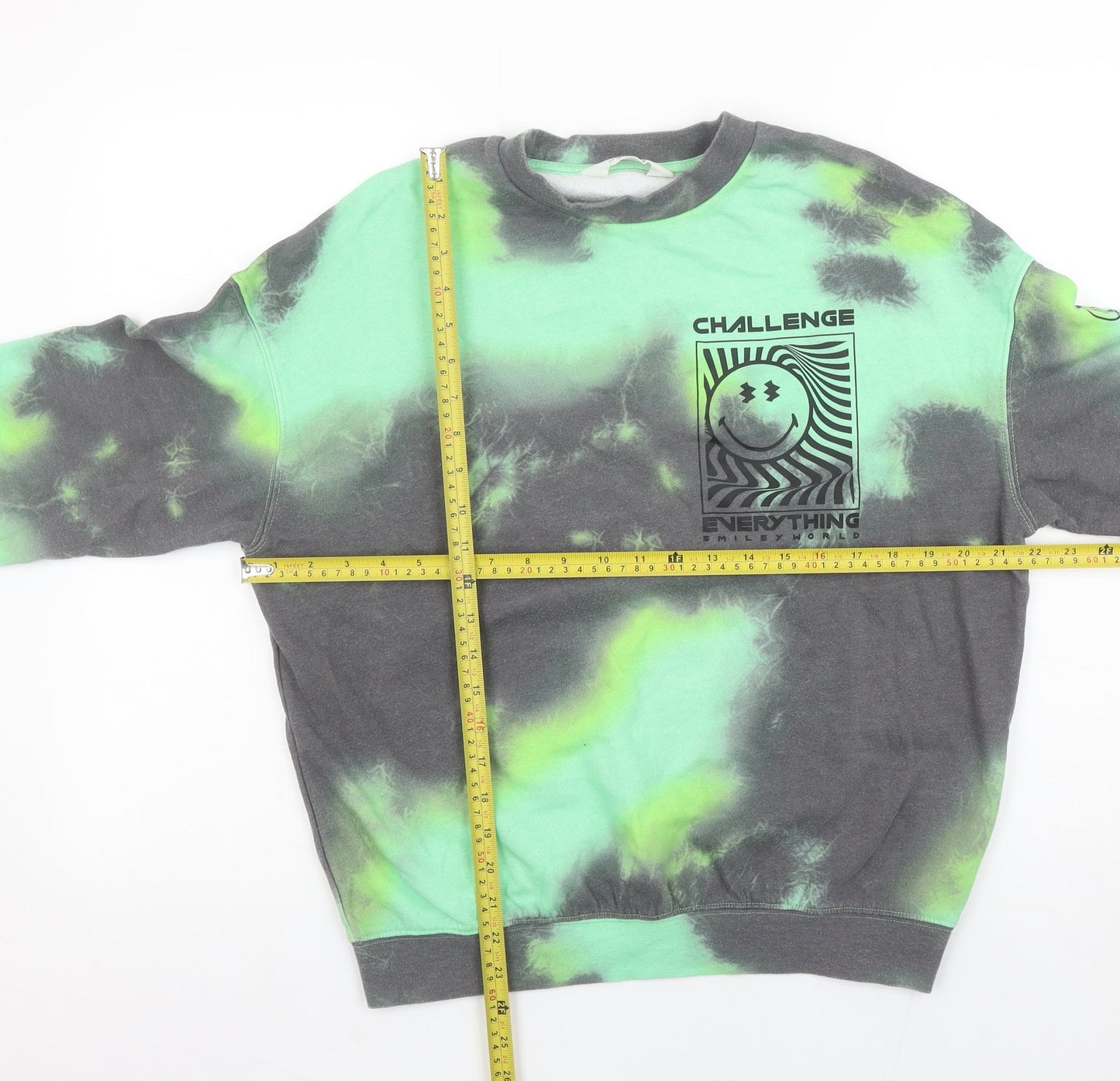 H&M Girls Multicoloured Tie Dye Smiley World Pullover Sweatshirt 14Y