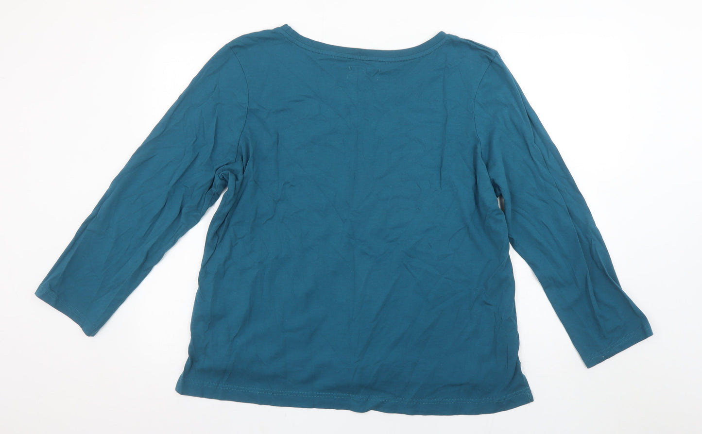 Autonomy Womens Blue Floral Cotton 3/4 Sleeve T-Shirt L