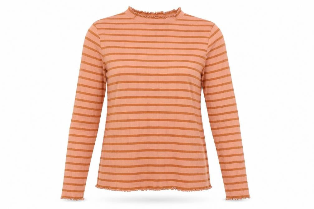 Next Womens Orange Striped Long Sleeve Mock Neck Cotton Blend T-Shirt Size 16