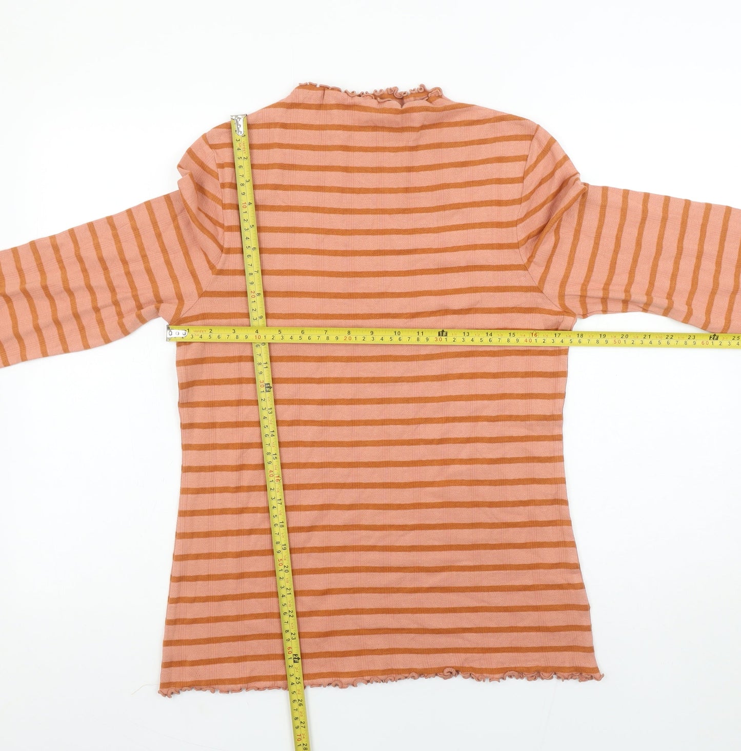 Next Womens Orange Striped Long Sleeve Mock Neck Cotton Blend T-Shirt Size 16