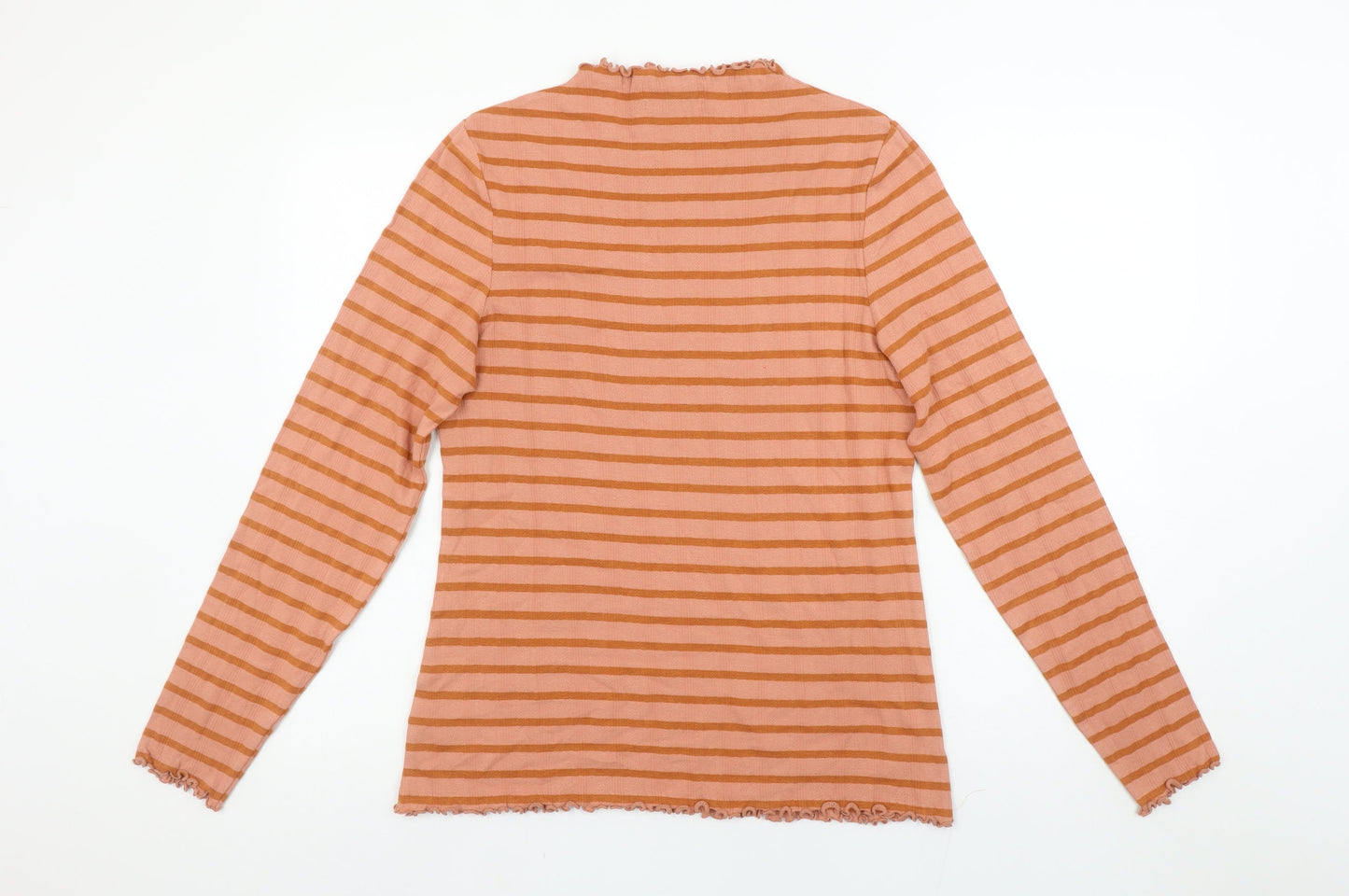 Next Womens Orange Striped Long Sleeve Mock Neck Cotton Blend T-Shirt Size 16