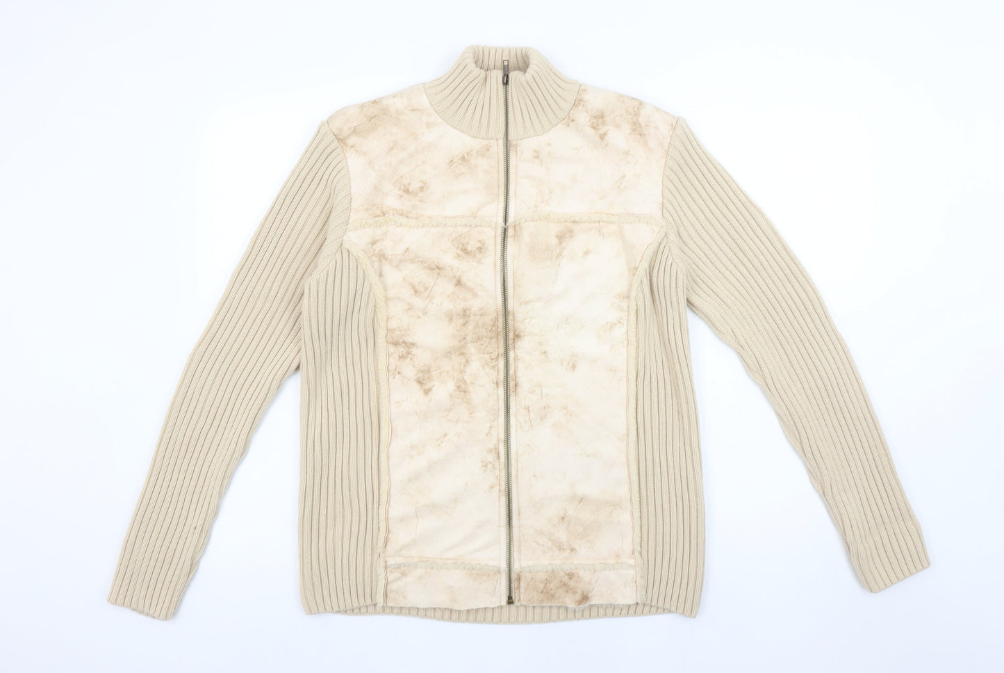 Paco Collection Women's Beige Full Zip Rib-Knit Jumper Size L