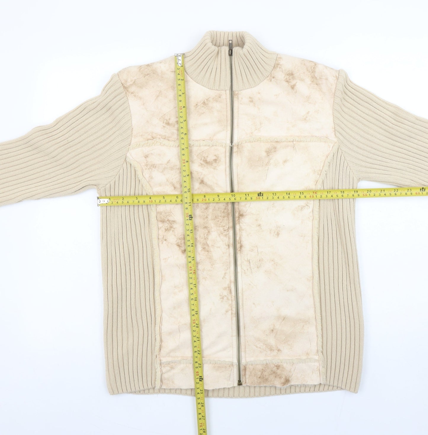 Paco Collection Women's Beige Full Zip Rib-Knit Jumper Size L