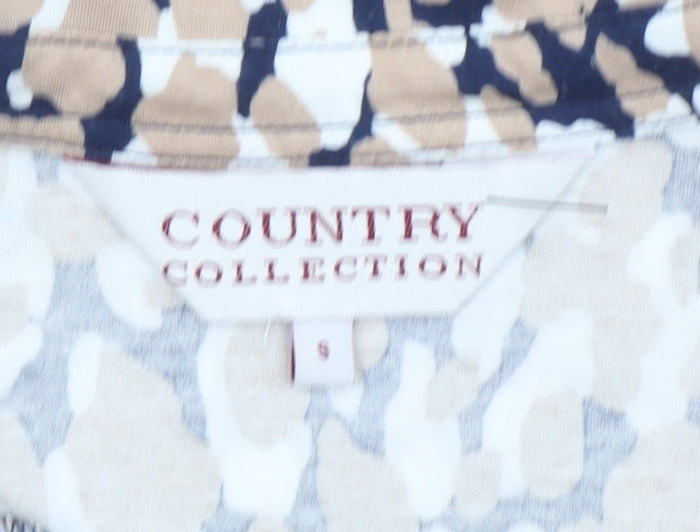 Country Collection Women Beige Collared Short Sleeve Cotton Blouse S