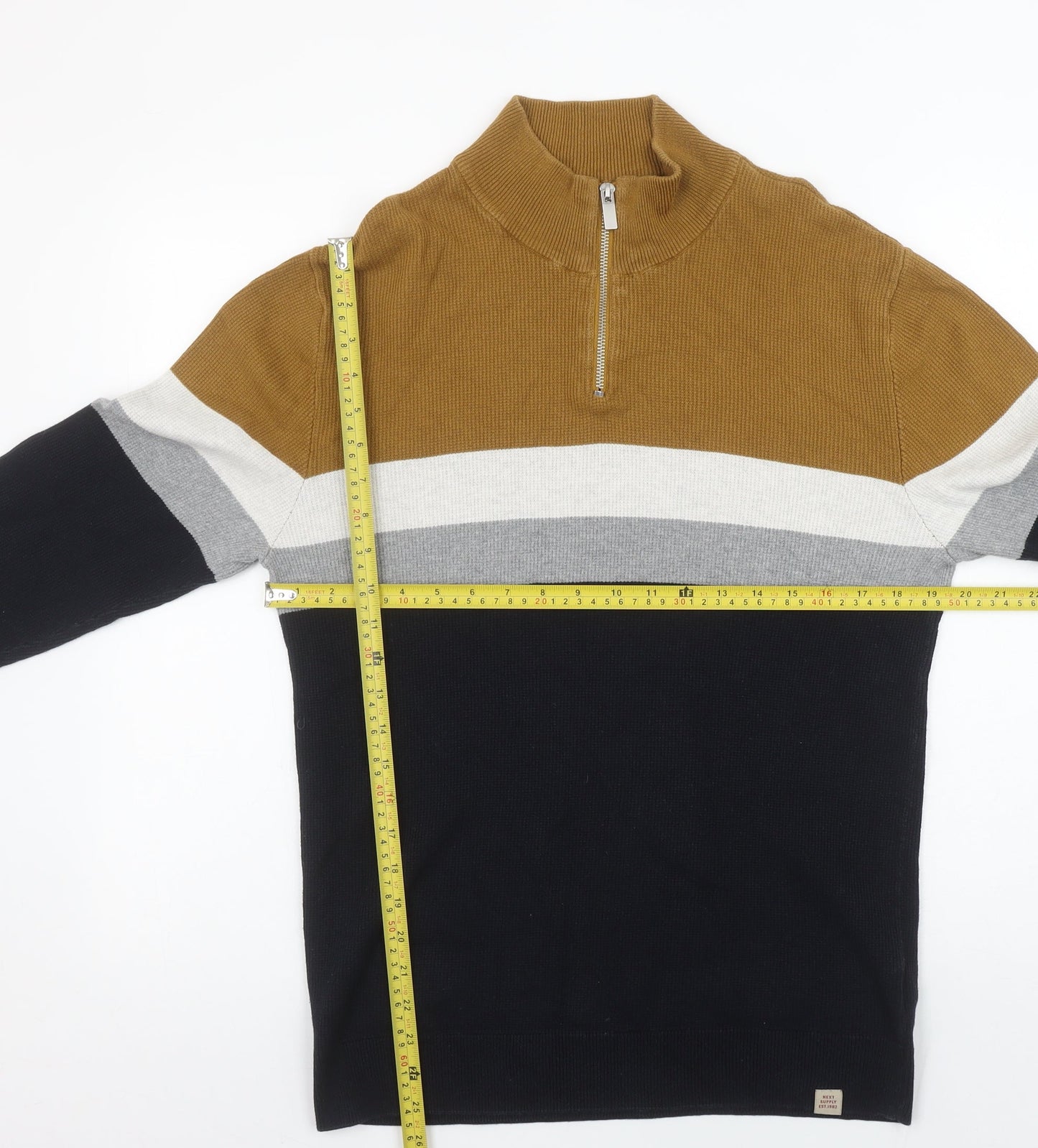 Next Men’s Multicoloured Cotton 1/2 Zip Jumper L High Neck Striped