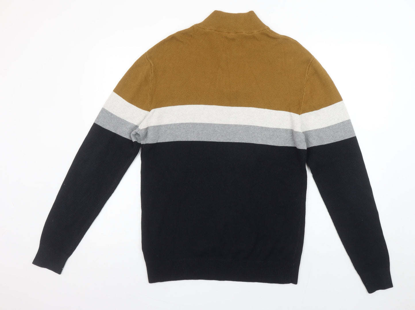 Next Men’s Multicoloured Cotton 1/2 Zip Jumper L High Neck Striped