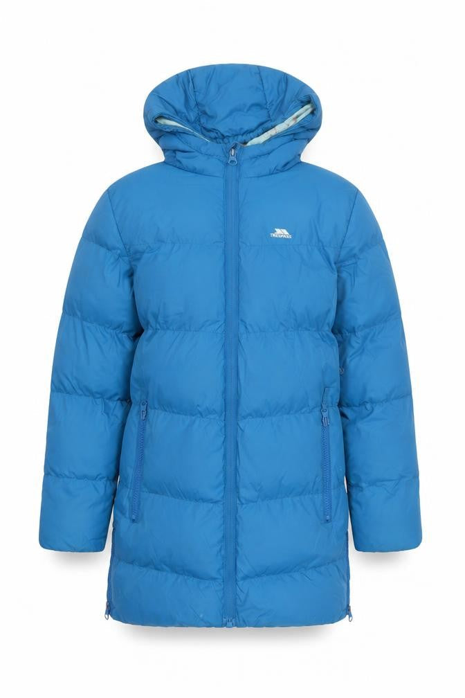 Trespass Girls Blue Hooded Puffer Jacket 7-8 Years Water Resistant Winter Coat