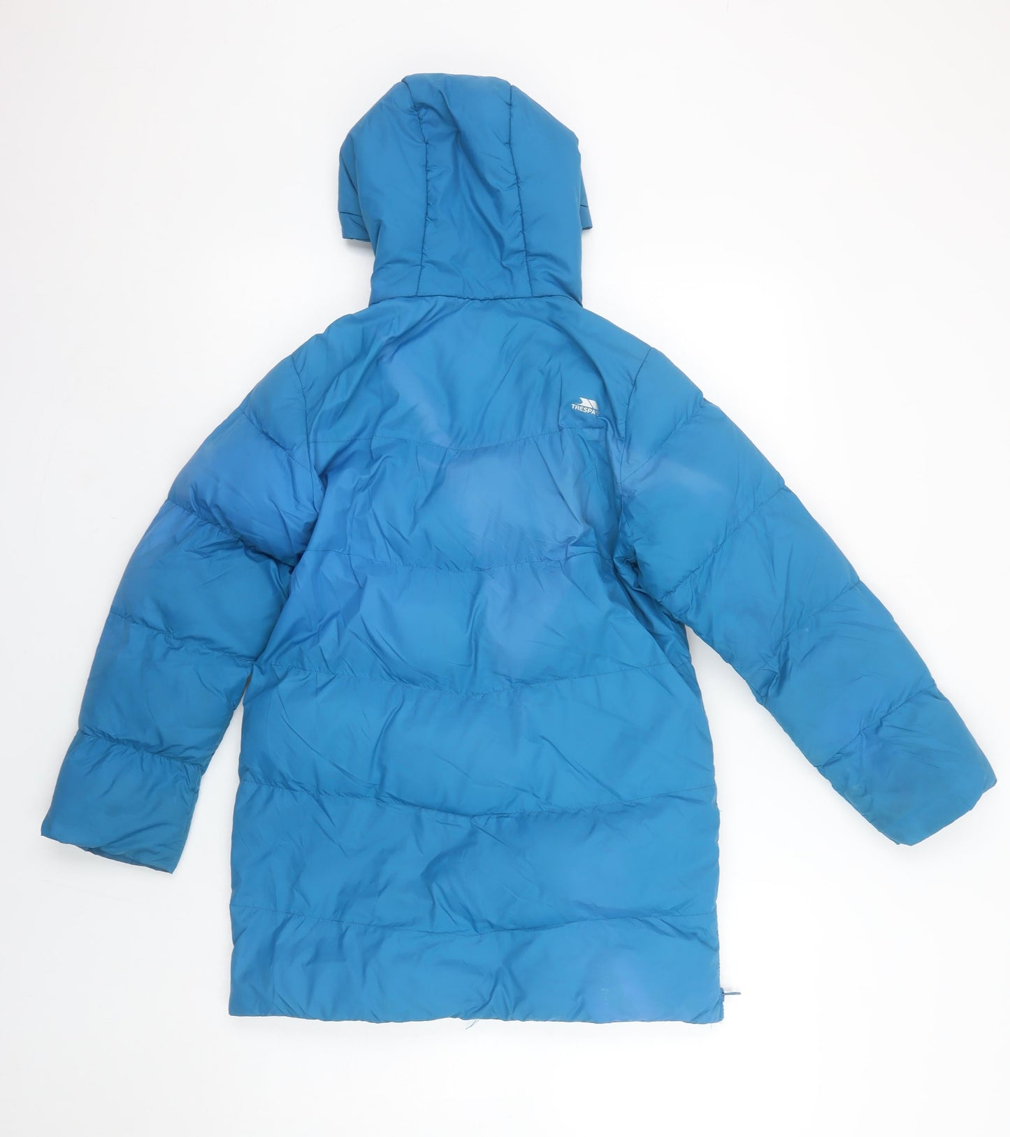 Trespass Girls Blue Hooded Puffer Jacket 7-8 Years Water Resistant Winter Coat