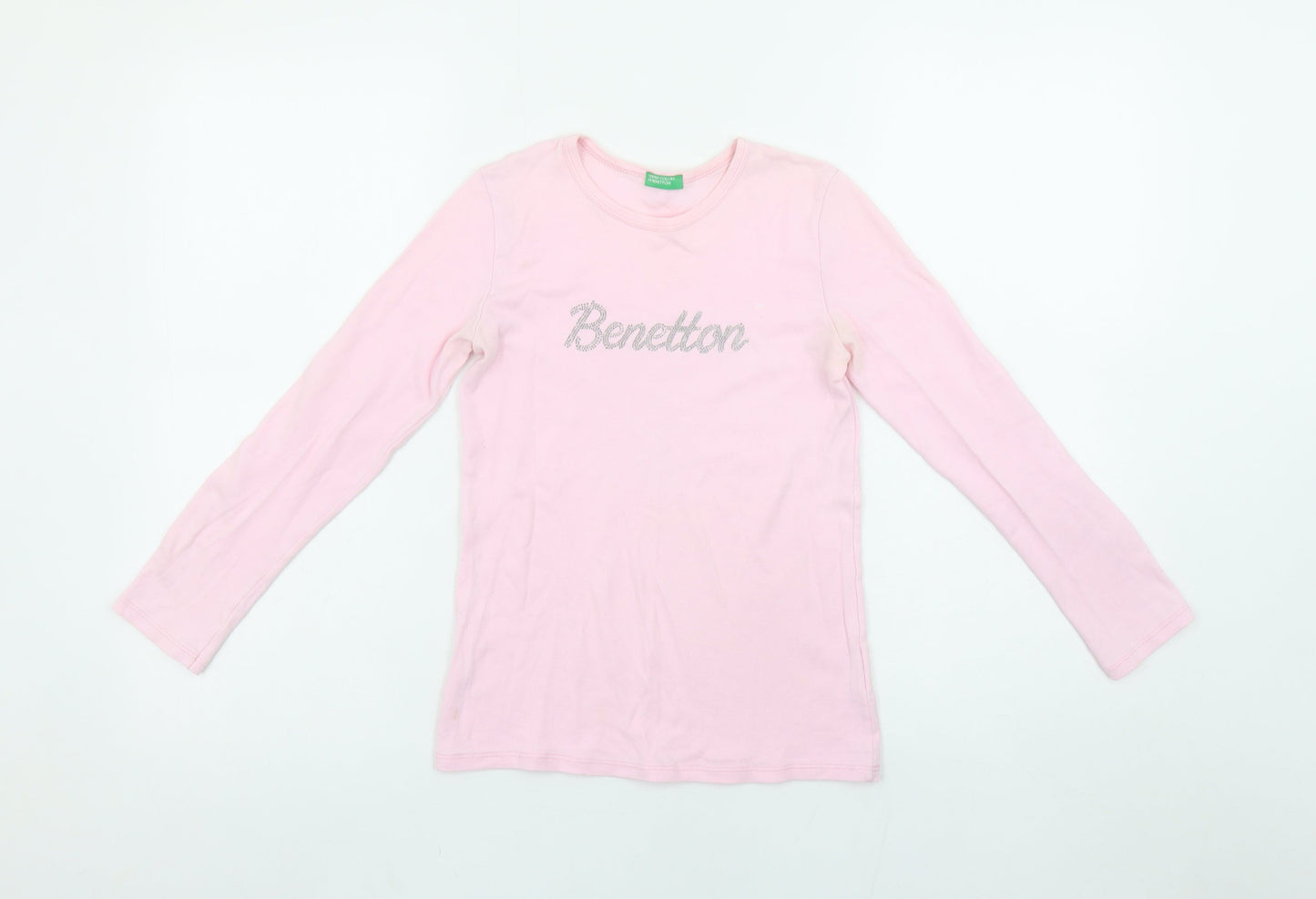 United Colors of Benetton Girls Pink Long Sleeve Logo T-Shirt 8-9 Years