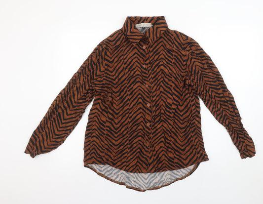 Rowen Avenue Women’s Brown Animal Print Viscose Button-Up Shirt M