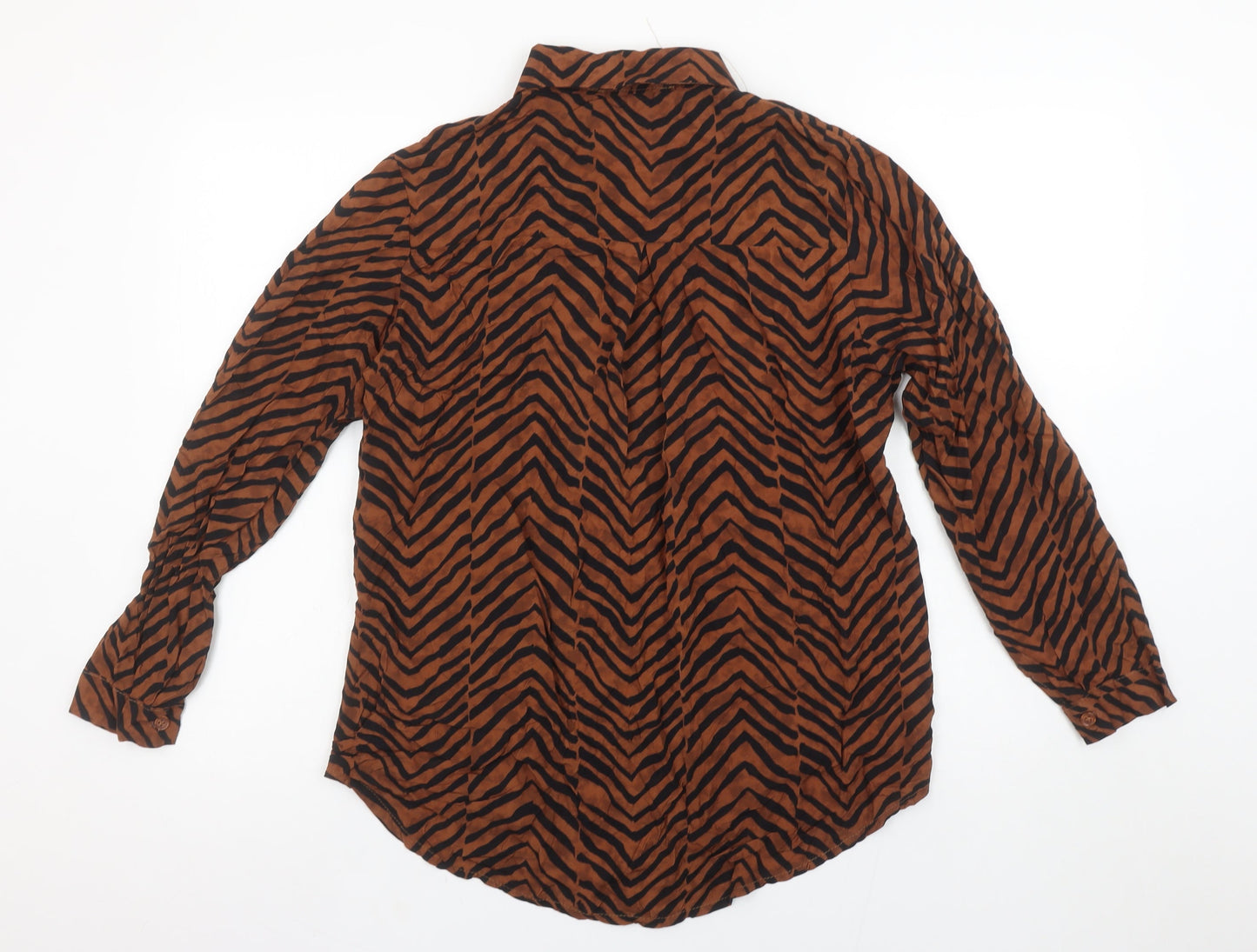 Rowen Avenue Women’s Brown Animal Print Viscose Button-Up Shirt M