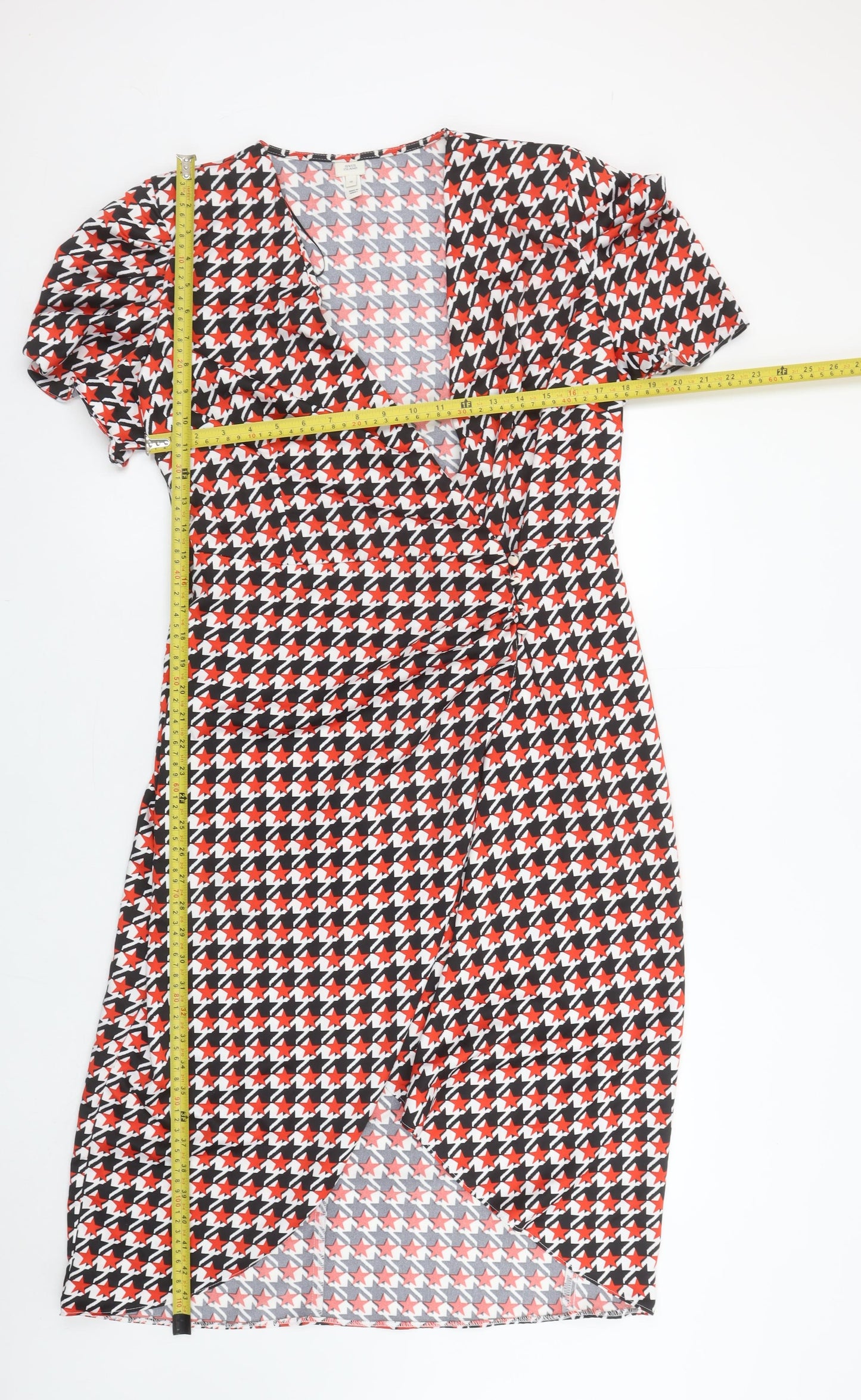 River Island Women’s Multicoloured Houndstooth Wrap Dress Size 16