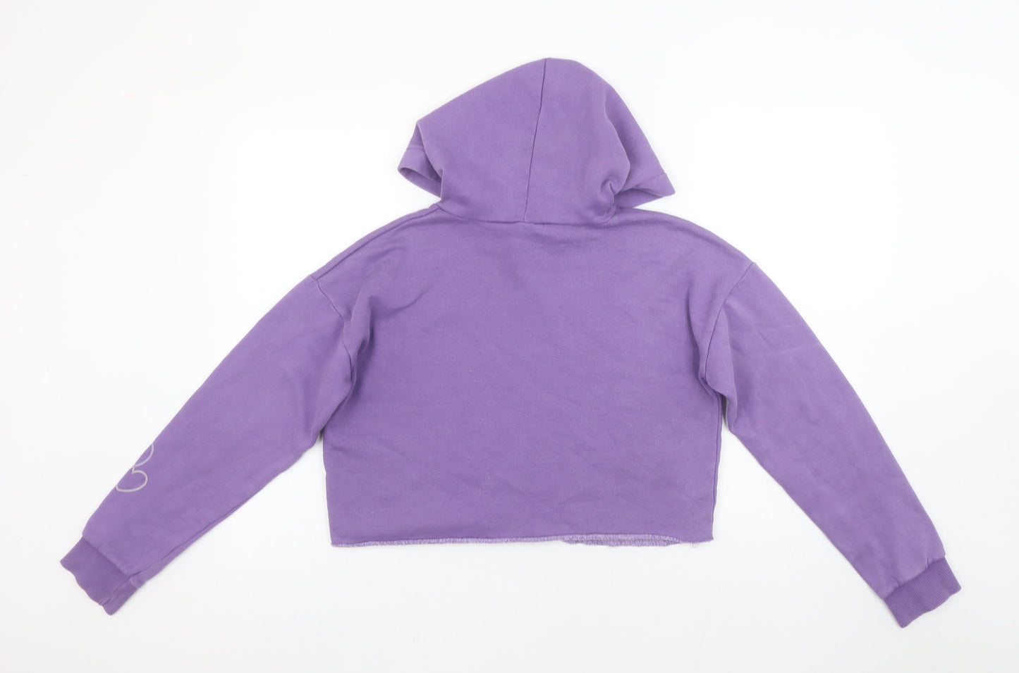 915 Girls Purple Cropped Pullover Hoodie Let's Spread Love Age 12-13 Years