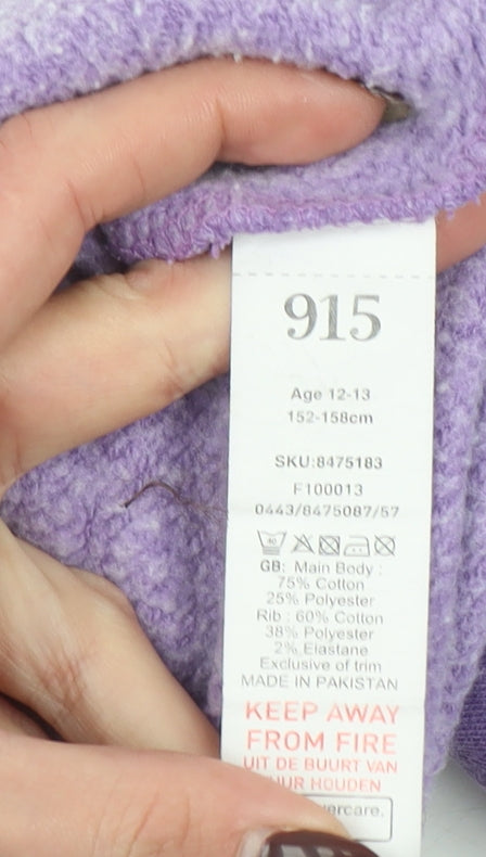 915 Girls Purple Cropped Pullover Hoodie Let's Spread Love Age 12-13 Years