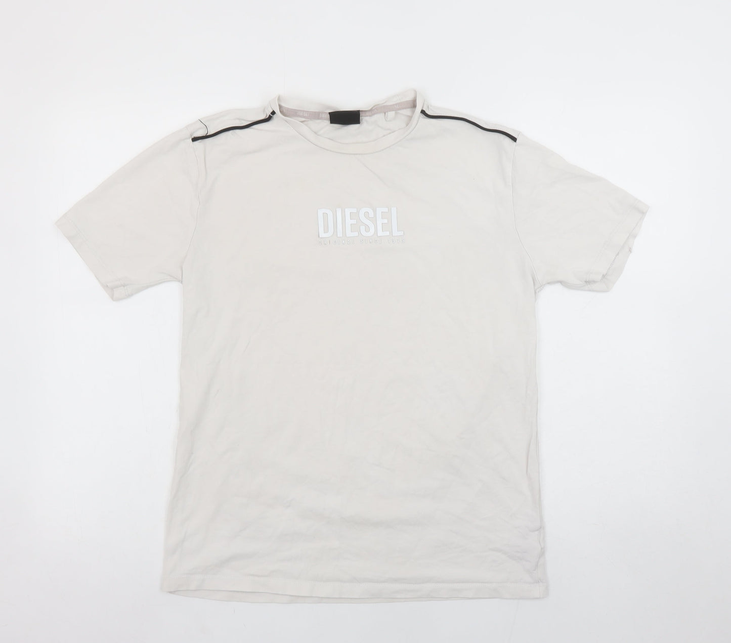 Diesel Men's Beige Cotton Stretch Logo T-Shirt Size S