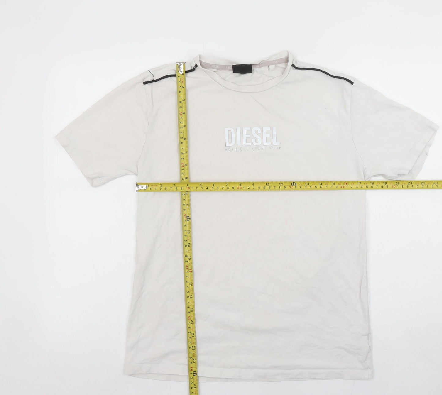 Diesel Men's Beige Cotton Stretch Logo T-Shirt Size S