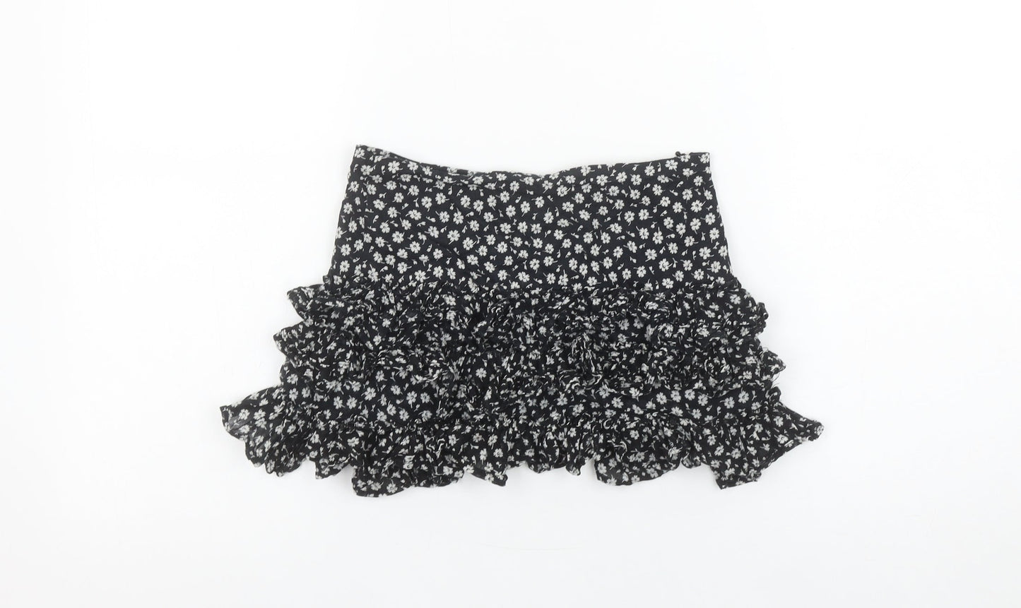 Ralph Lauren Girls Black Floral Ruffle Peasant Short Skirt 7 Years