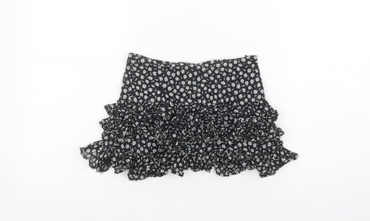 Ralph Lauren Girls Black Floral Ruffle Peasant Short Skirt 7 Years