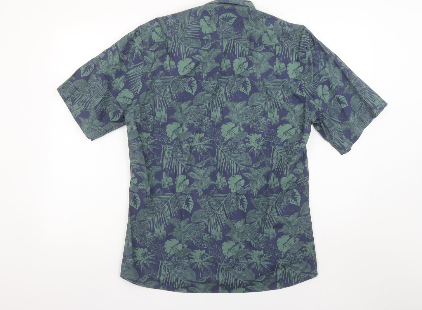 Nils Sundström Men's Blue Tropical Floral Short Sleeve Button-Up Shirt Size S