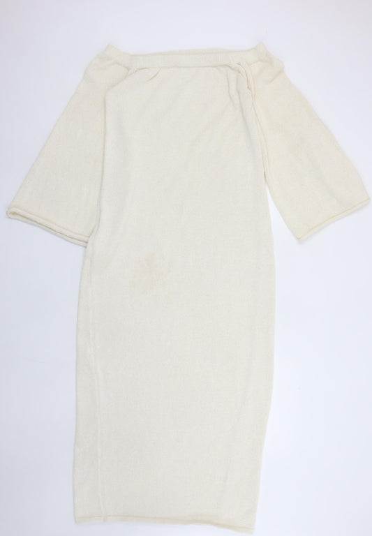 Boa Women Ivory Off Shoulder Knit Midi Bodycon Dress M