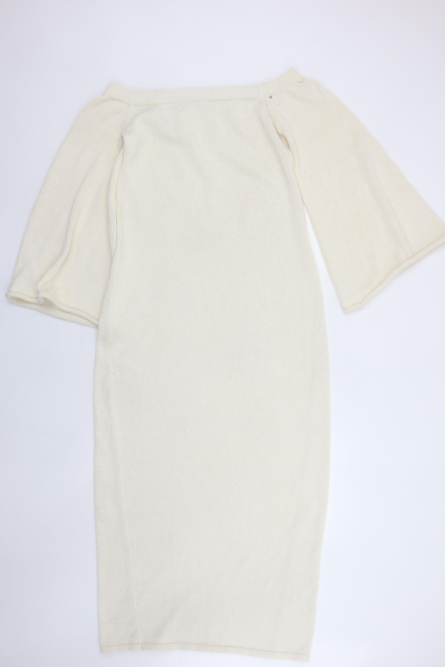 Boa Women Ivory Off Shoulder Knit Midi Bodycon Dress M