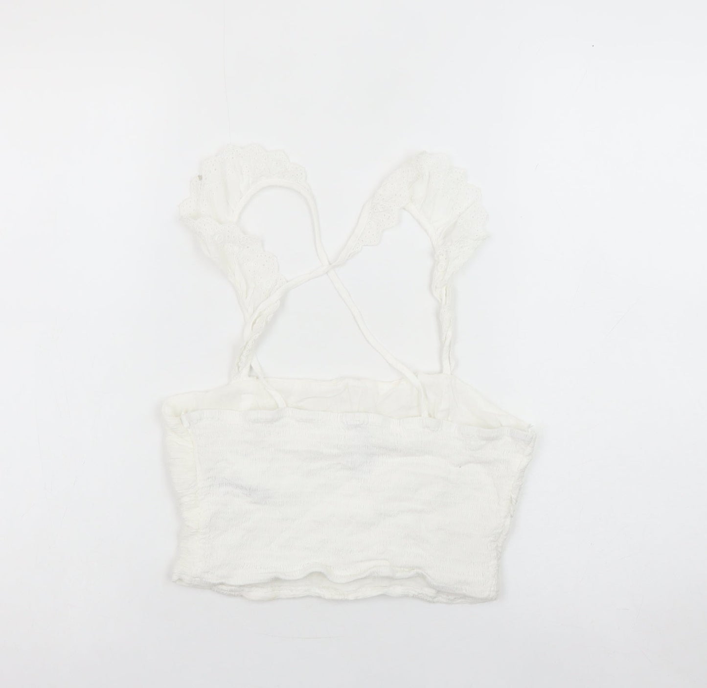 Stradivarius Women’s White Camisole Tank Top Size L Ruffle Strap Stretch