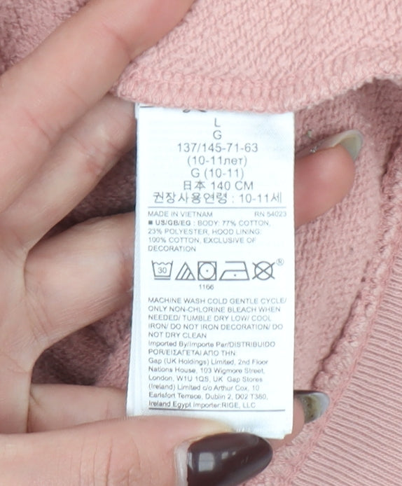 GAP Girls Pink Logo Pullover Hoodie 10-11 Years Fleece Cotton Blend