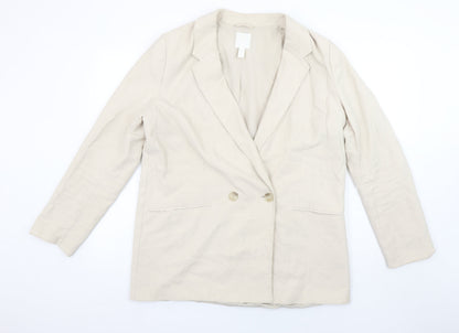 H&M Womens Beige Double-Breasted Blazer Jacket Size M Regular Fit