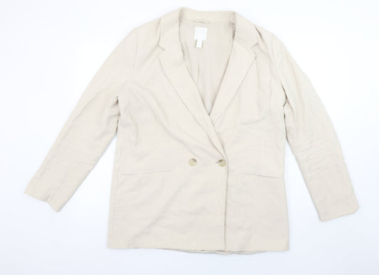 H&M Womens Beige Double-Breasted Blazer Jacket Size M Regular Fit