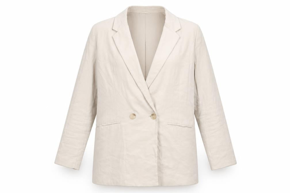 H&M Womens Beige Double-Breasted Blazer Jacket Size M Regular Fit