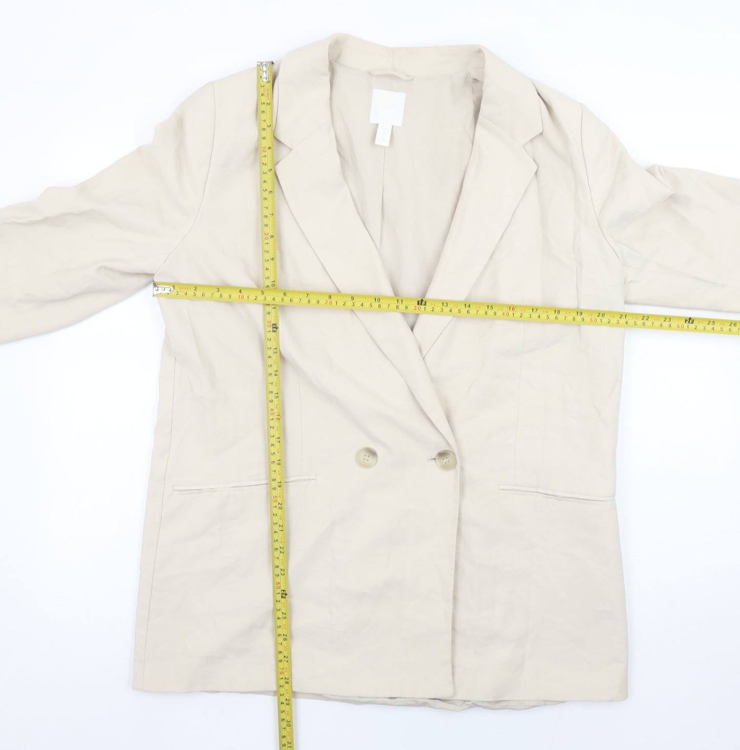 H&M Womens Beige Double-Breasted Blazer Jacket Size M Regular Fit