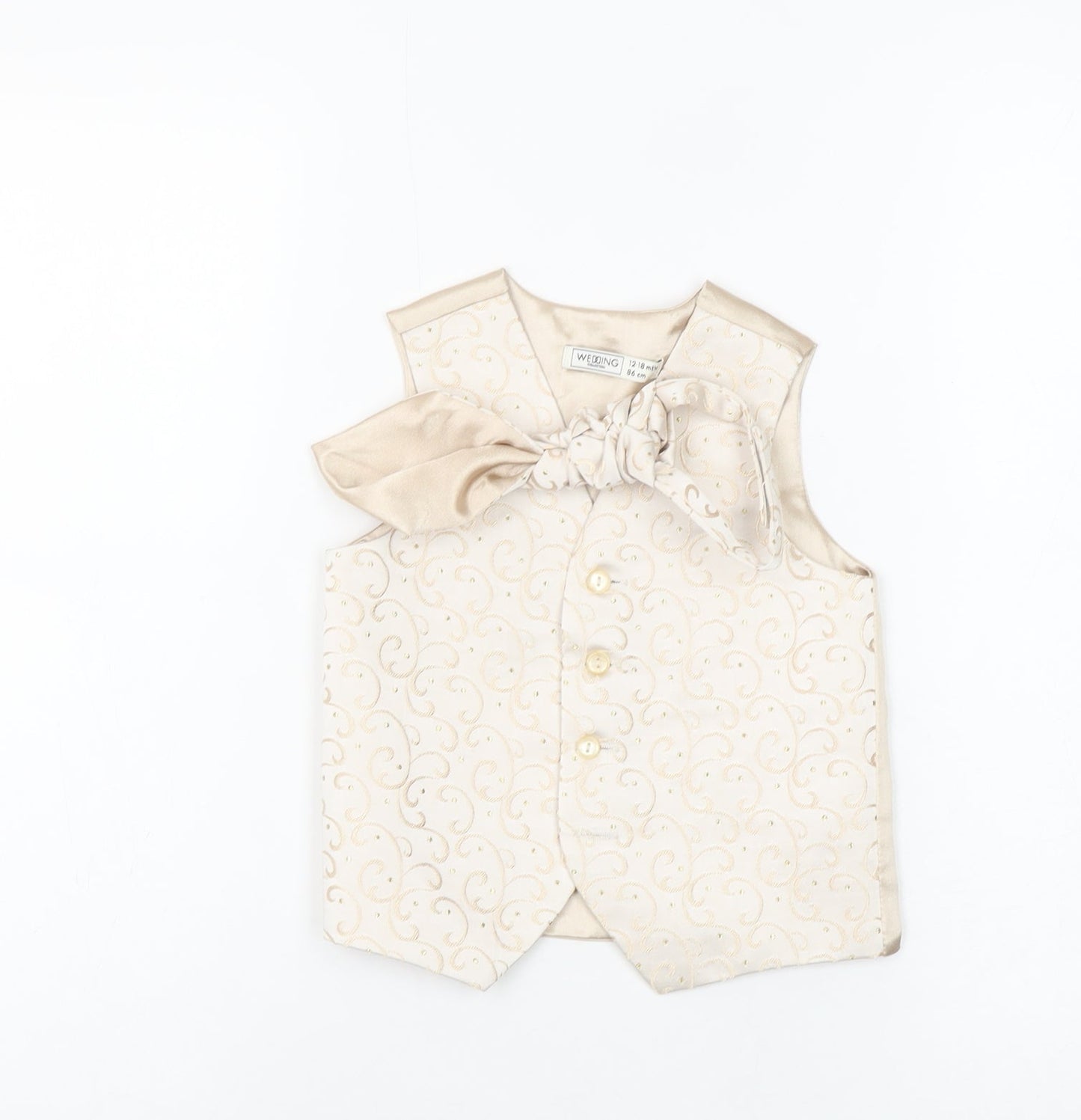 BHS Boys Beige Champagne Patterned Dress Vest Age 12-18 Months Formal Top