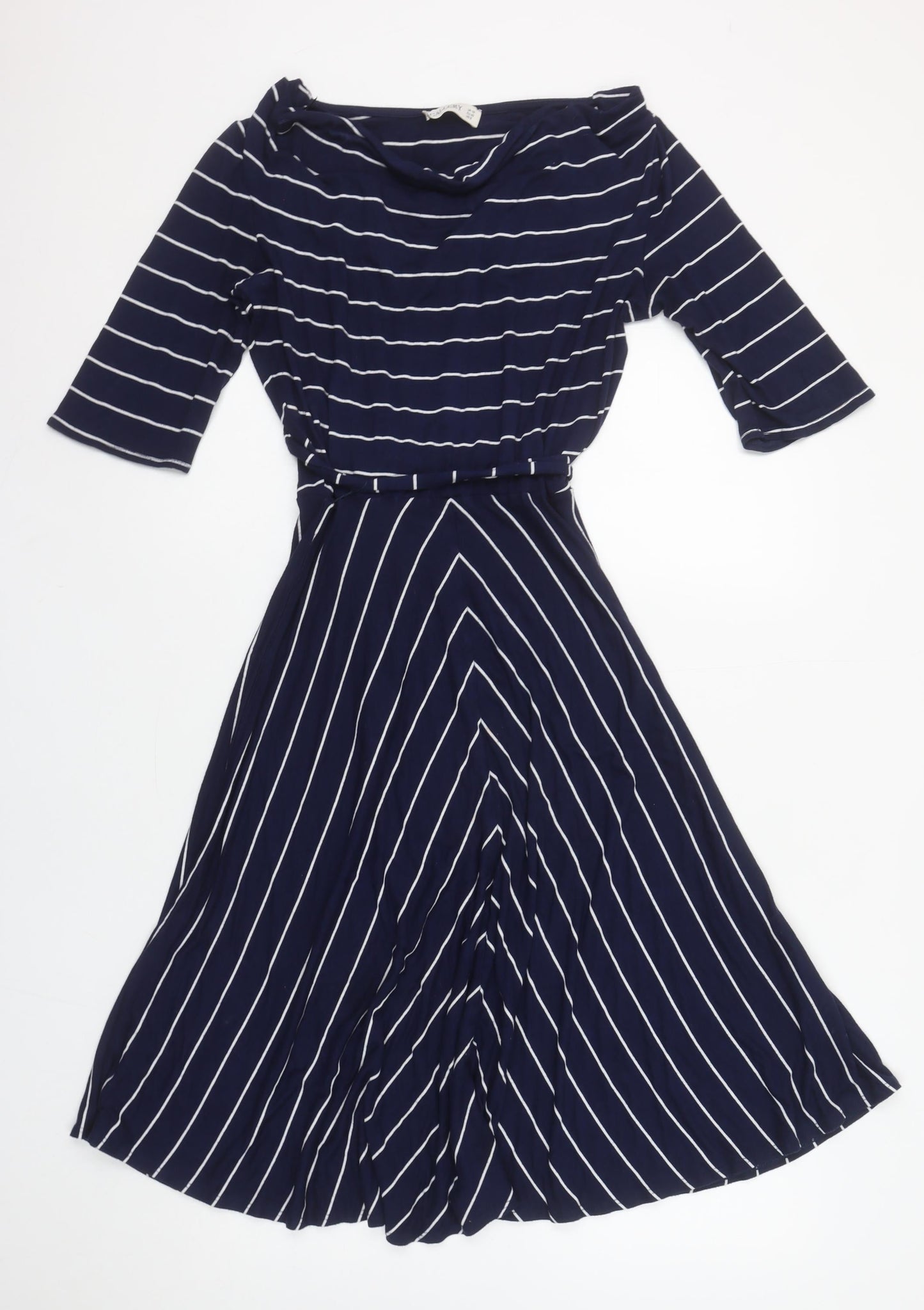 Gallery Women’s Blue White Striped Midi Fit & Flare Dress UK 12