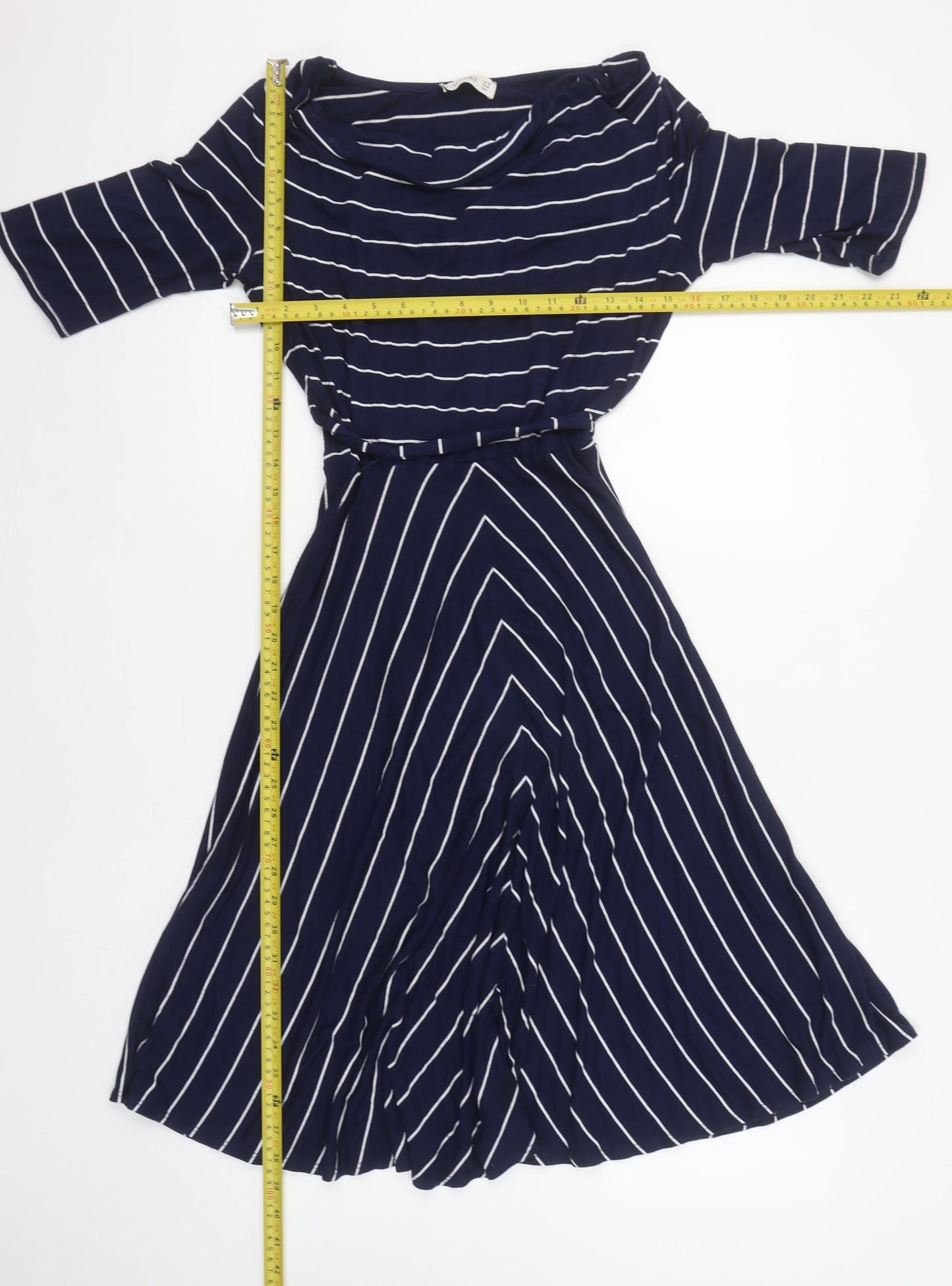 Gallery Women’s Blue White Striped Midi Fit & Flare Dress UK 12