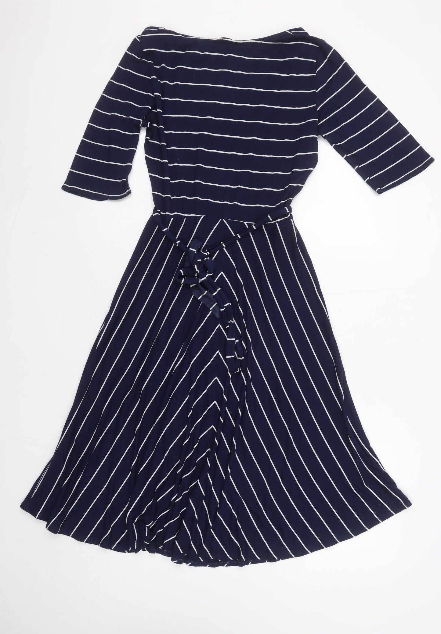 Gallery Women’s Blue White Striped Midi Fit & Flare Dress UK 12