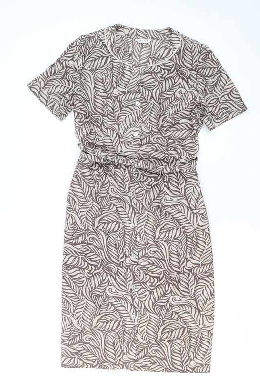 Eastex Women Brown Floral Shirt Dress Size 12 Short Sleeve Knee Length